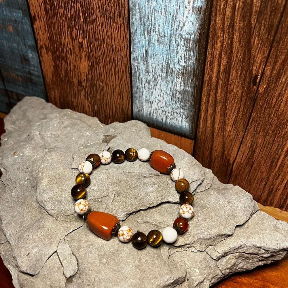Elegant handcrafted genuine, stone bead stretch, bracelet